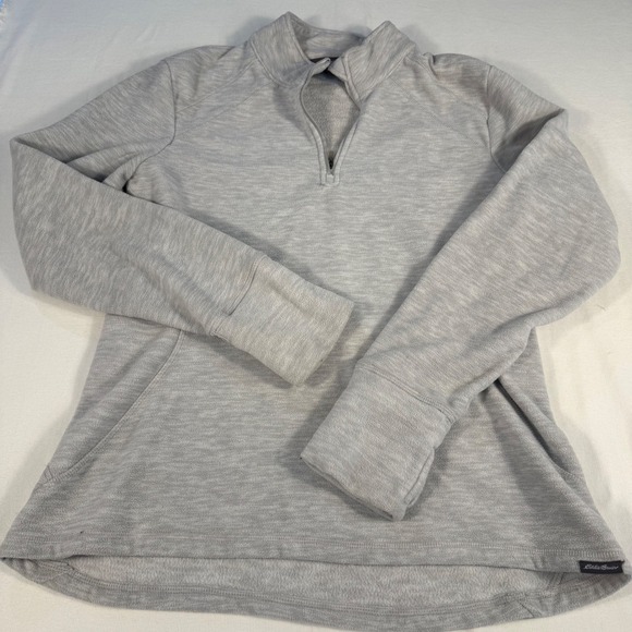 Eddie Bauer Womens Gray Heathered‎ Fleece 1/4 Zip Pullover Long Sleeve L G - Picture 11 of 13